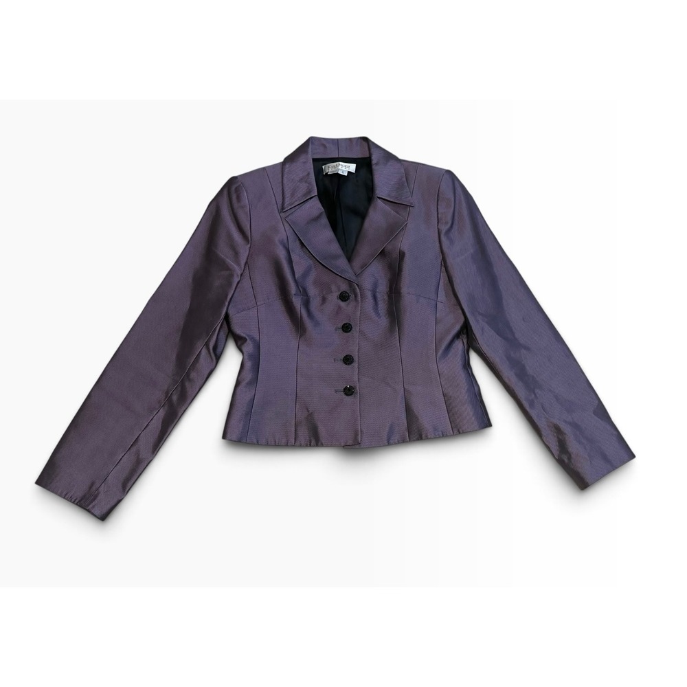 Kay Unger NY Blazer Women 6 Purple EUC Iridescent Shimmer Peplum Tailored Jacket
